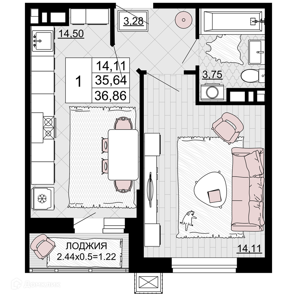 Купить 1-комнатную квартиру, 36.86 м² в ЖК Дружба по адресу Республика  Адыгея, Майкоп, Степная улица, 257, недорого – Домклик