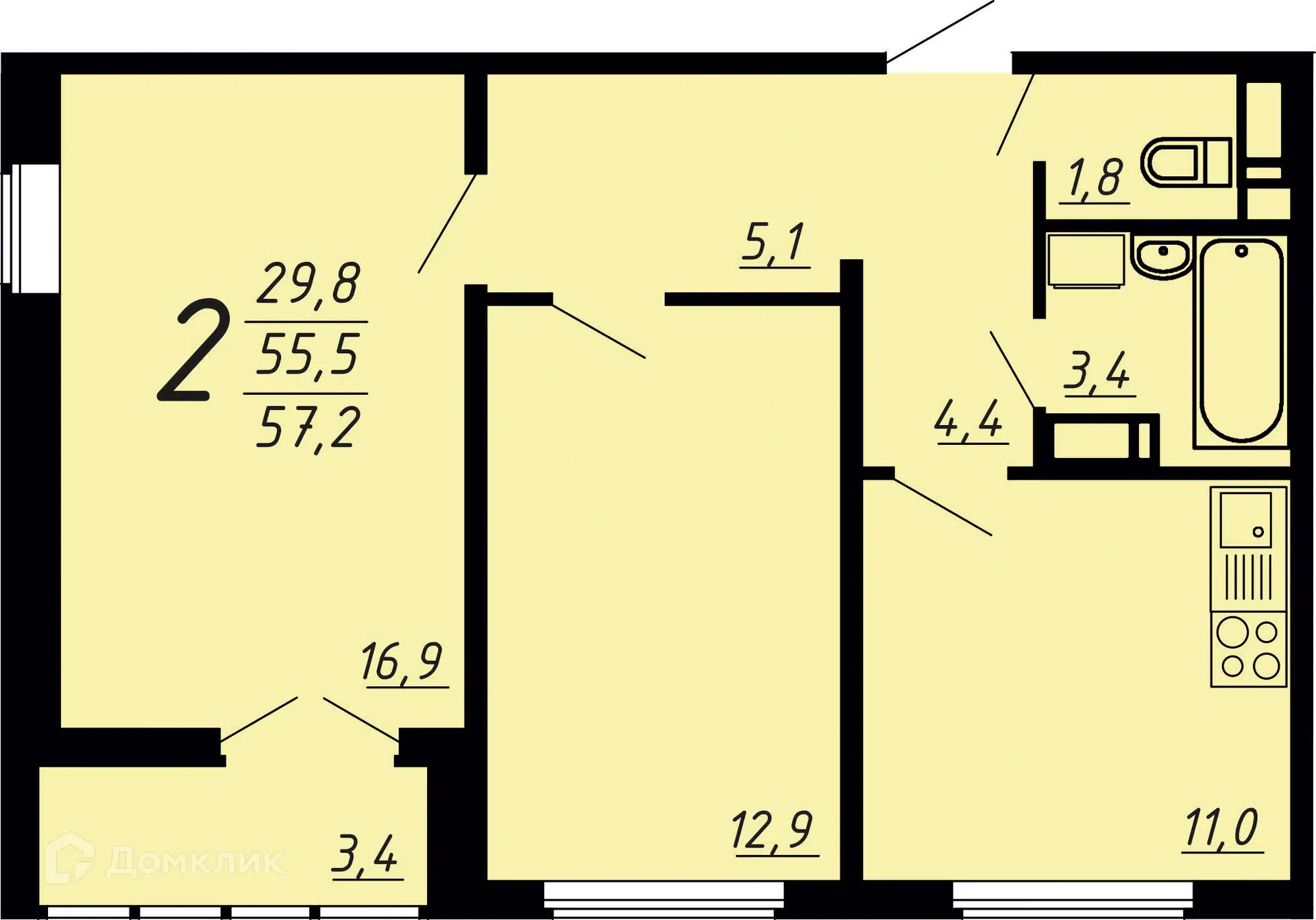 Купить 2-комнатную квартиру, 56.7 м² в ЖК Яблоневые сады по адресу Воронеж,  улица Загоровского, 13к3, недорого – Домклик