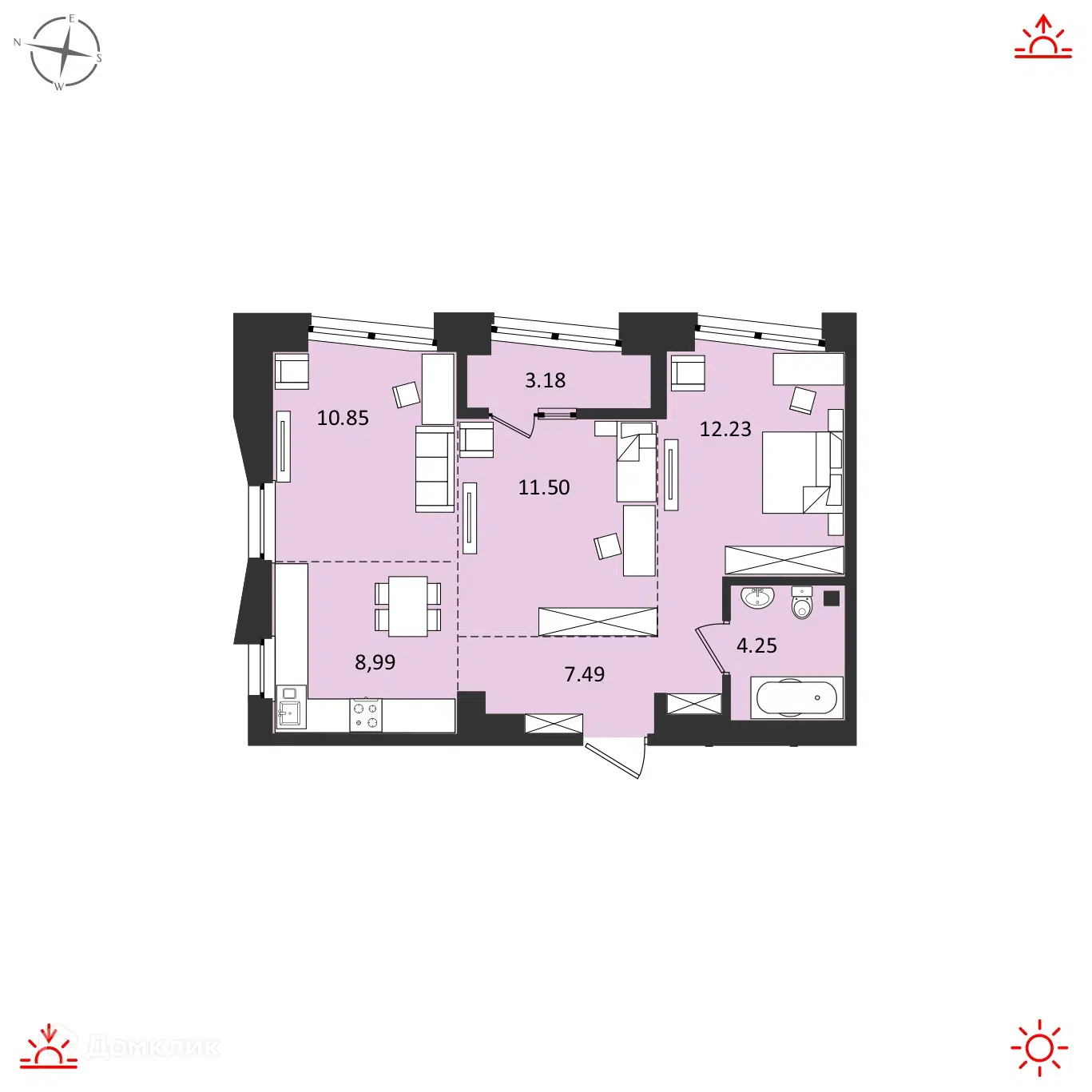 Купить 3-комнатную квартиру, 58.49 м² в ЖК Атмосфера по адресу Хабаровск,  Албанский переулок, 5, недорого – Домклик