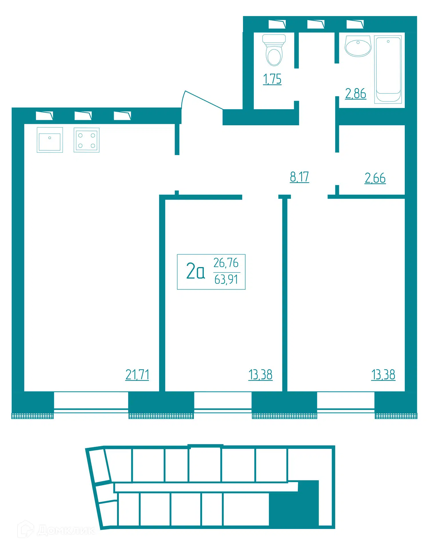 Купить 2-комнатную квартиру, 63.91 м² в ЖК Vera (Вера) по адресу Республика  Мордовия, Саранск, Дальняя улица, 2А, недорого – Домклик