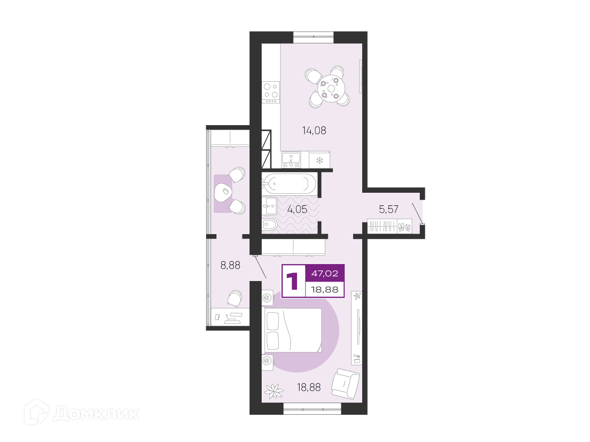 Купить 1-комнатную квартиру, 47.02 м² в ЖК Д4 по адресу Брянск, Литейная  улица, 67, недорого – Домклик