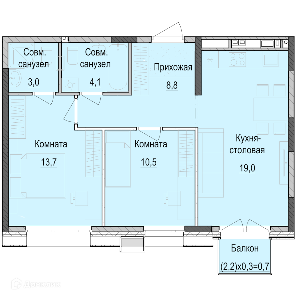 Купить 2-комнатную квартиру, 60 м² в ЖК ПаркМаяк по адресу Республика  Татарстан, Казань, Южно-Промышленная улица, недорого – Домклик