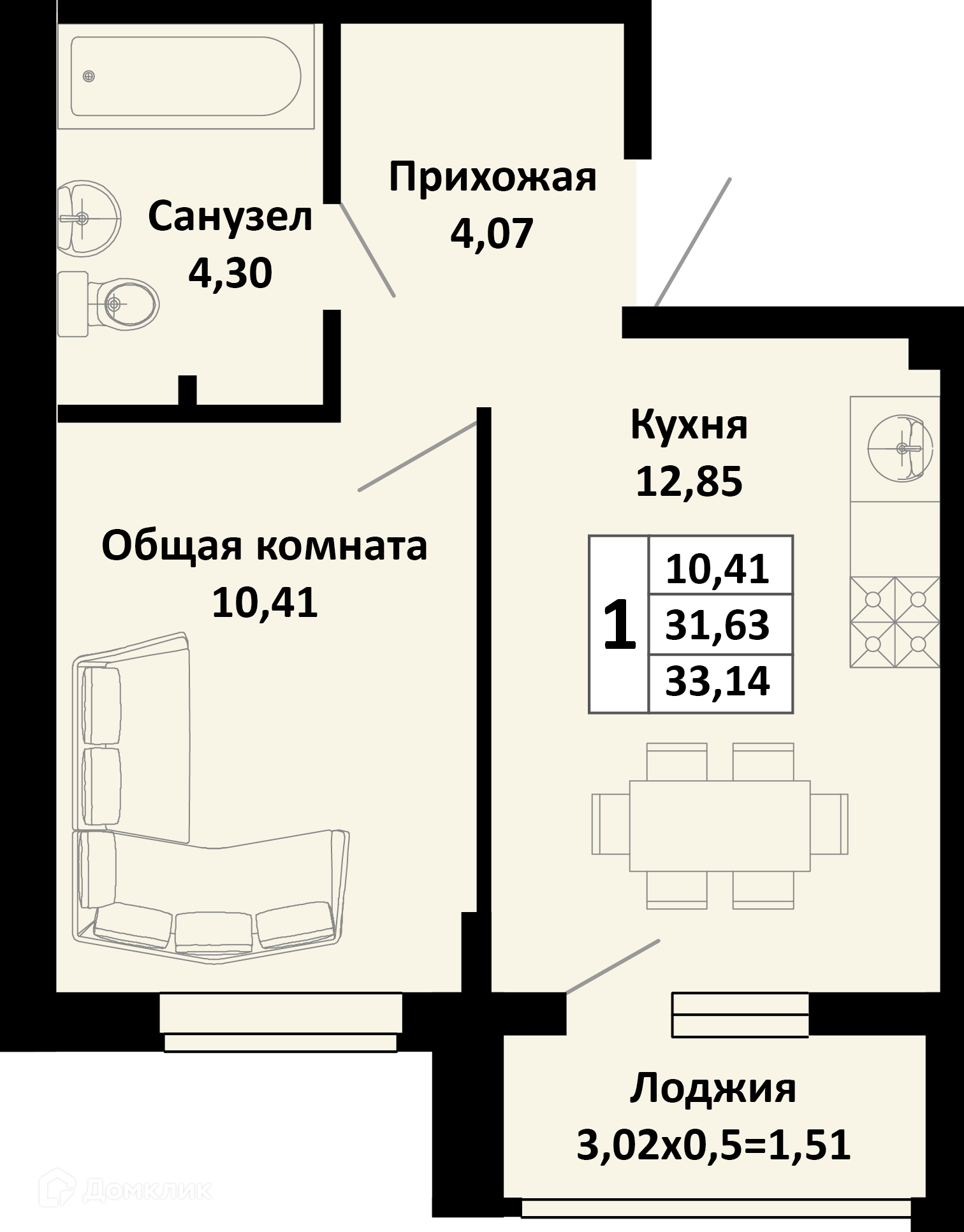 Купить 1-комнатную квартиру, 33.14 м² в ЖК Краснодарский край, Динской, п  Южный, В границах птицефабрики кубанская, Краснодарский край, Динской район  по адресу Краснодарский край, Динской район, Южно-Кубанское сельское  поселение, посёлок Южный, Северная