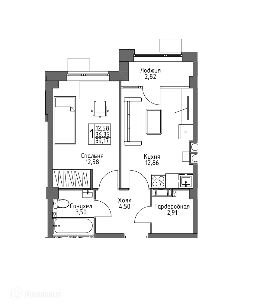 Купить 1-комнатную квартиру, 39.17 м² в ЖК ОСНОВА по адресу Волгоград,  улица Пархоменко, 43Д, недорого – Домклик