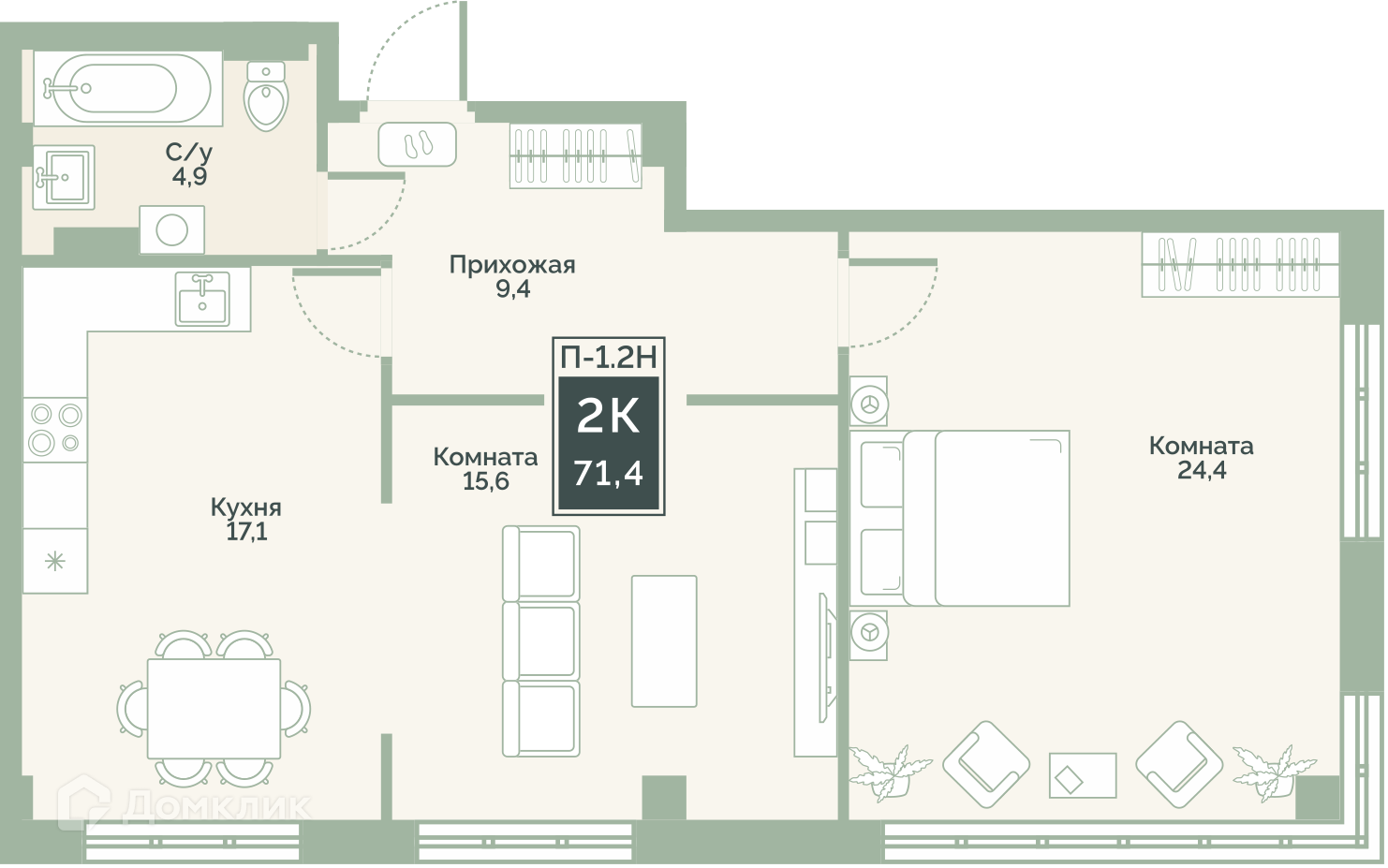 Купить 2-комнатную квартиру, 71.4 м² в ЖК Районы-Кварталы по адресу Курган,  жилой район Заозёрный, микрорайон 6А, улица Витебского, 5, недорого –  Домклик