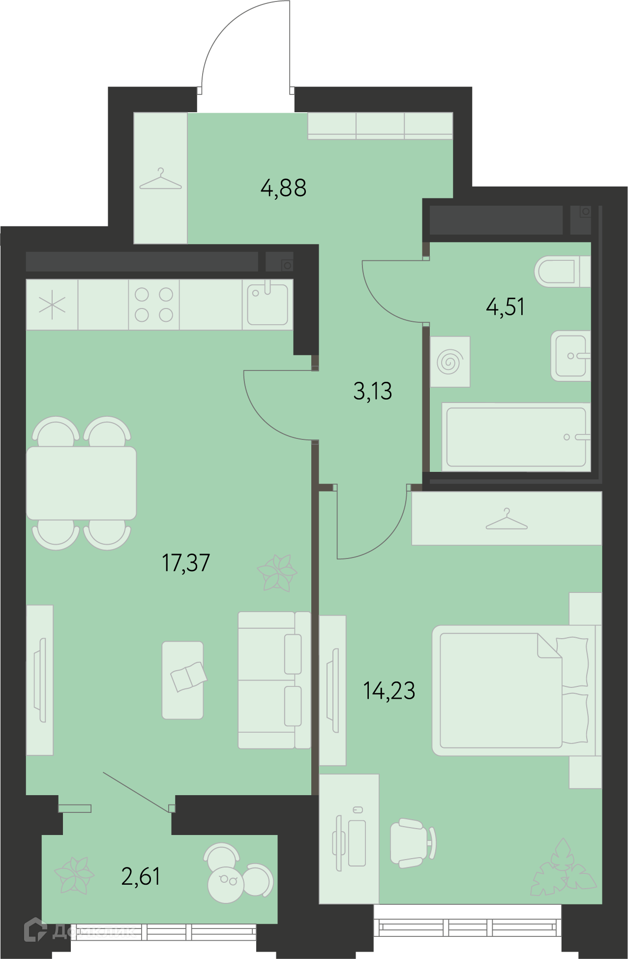 Купить 1-комнатную квартиру, 45.42 м² в ЖК Первый Академ по адресу  Свердловская область, Екатеринбург, жилой комплекс Первый Академ, недорого  – Домклик