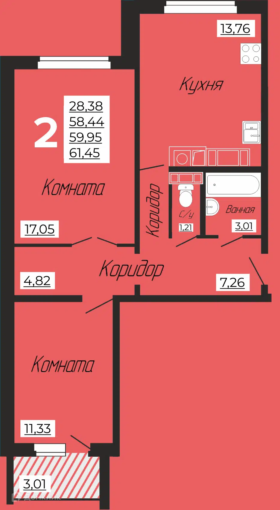 Купить 2-комнатную квартиру, 61.45 м² в ЖК Печерский парк по адресу  Смоленский район, село Печерск, Кленовая улица, недорого – Домклик