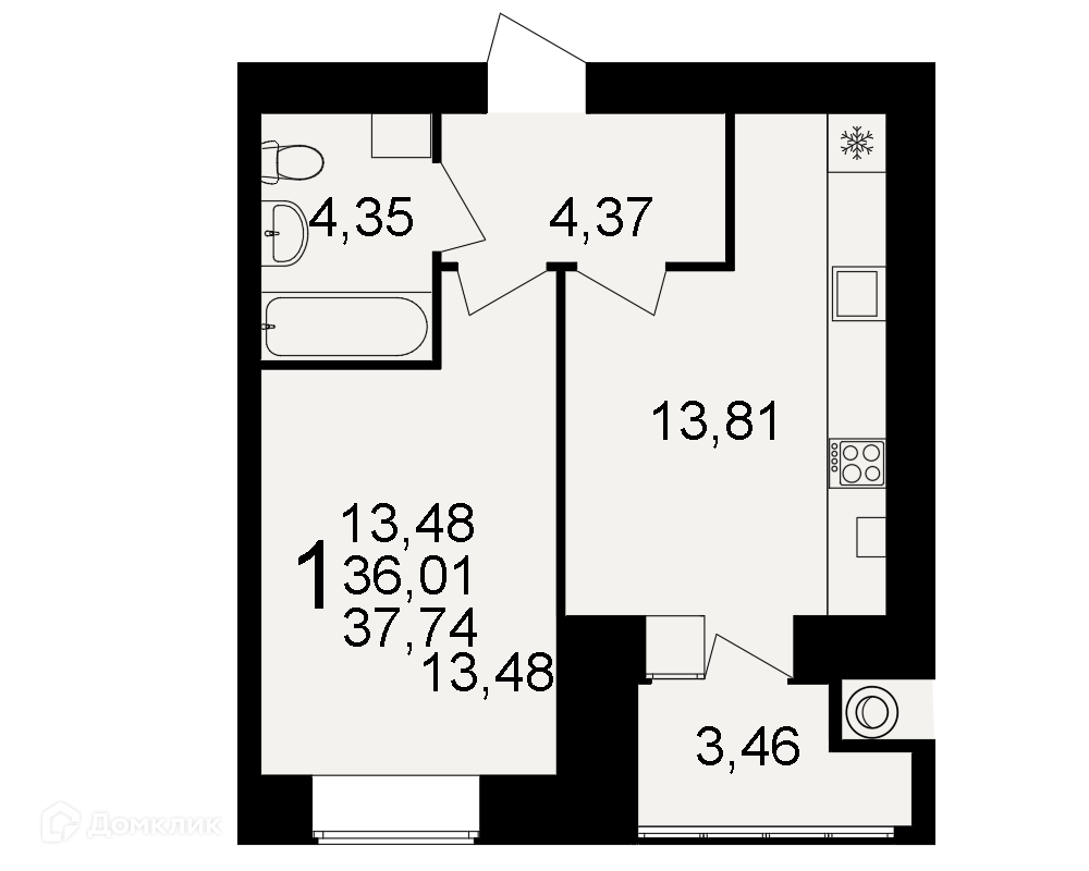 Купить 1-комнатную квартиру, 37.74 м² в ЖК Видный по адресу Рязань, район  Семчино, Семчинская улица, 5, недорого – Домклик