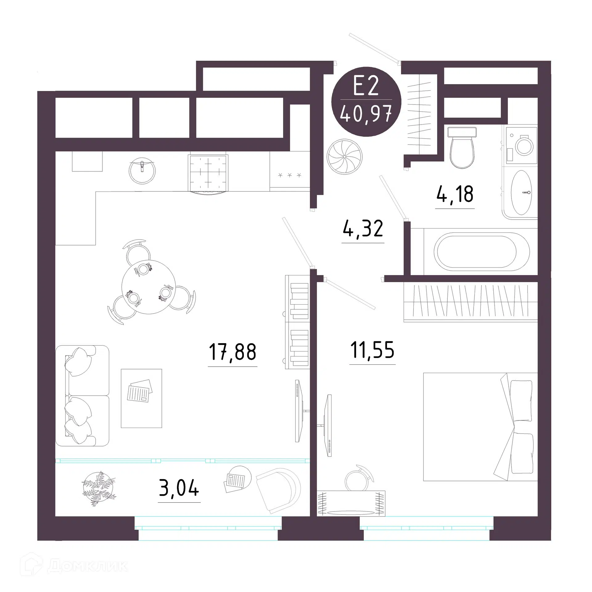 Купить 1-комнатную квартиру, 40.97 м² в ЖК Крылья по адресу Рязань,  Михайловский район, недорого – Домклик