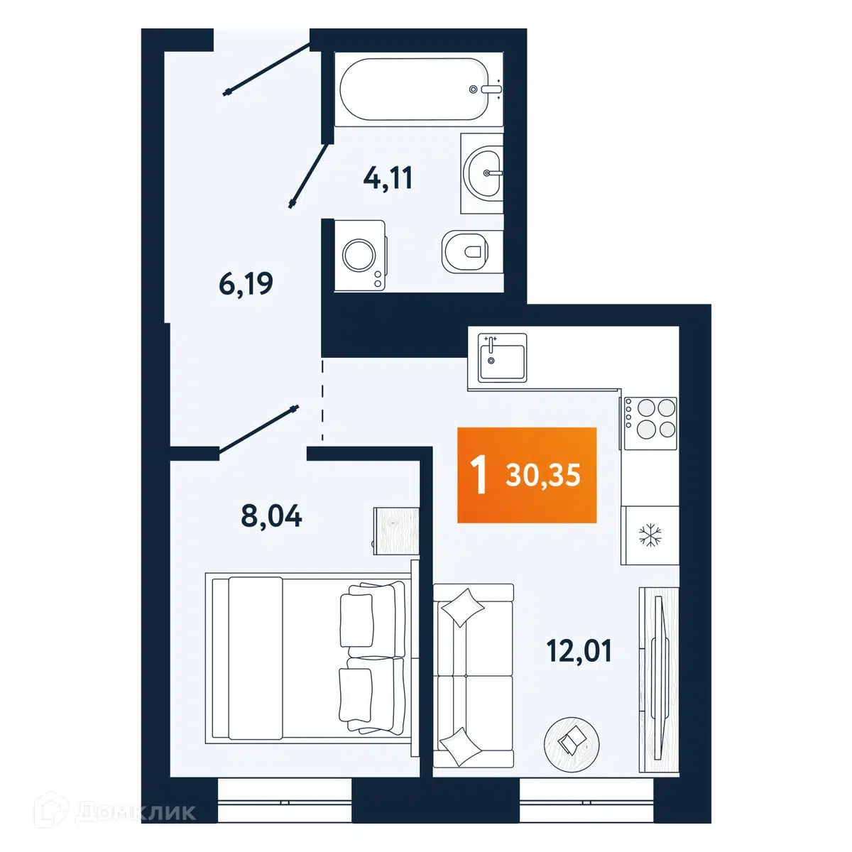 Купить 1-комнатную квартиру, 30.35 м² в ЖК Port May (Порт Мэй ) по адресу  Свердловская область, Нижний Тагил, Пихтовая улица, 34, недорого – Домклик