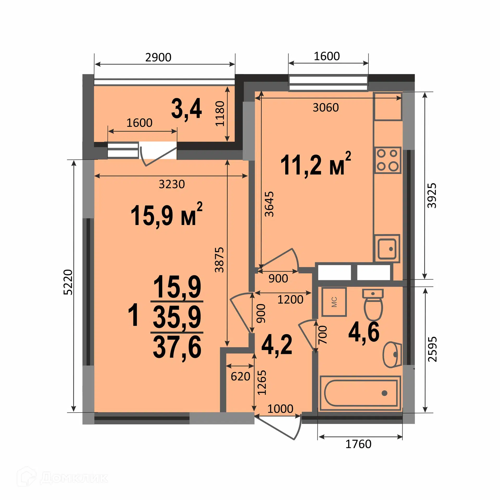 Купить 1-комнатную квартиру, 37.6 м² в ЖК Смоленская 3Б по адресу Владимир,  Смоленская улица, 3Б, недорого – Домклик