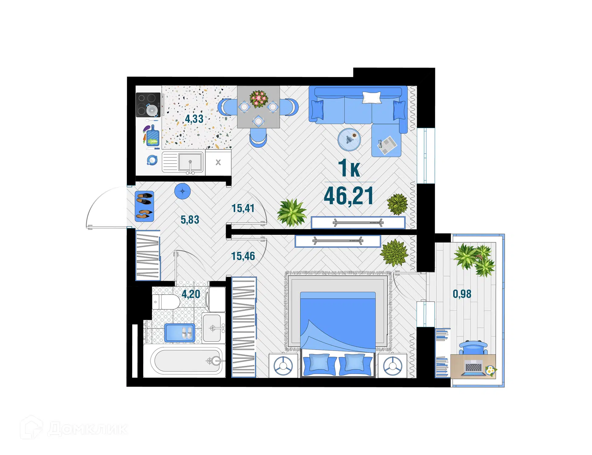 Купить 1-комнатную квартиру, 46.21 м² в ЖК ВЕКТОР по адресу Республика  Адыгея, Тахтамукайский район, посёлок городского типа Яблоновский,  Базовская улица, 21, недорого – Домклик