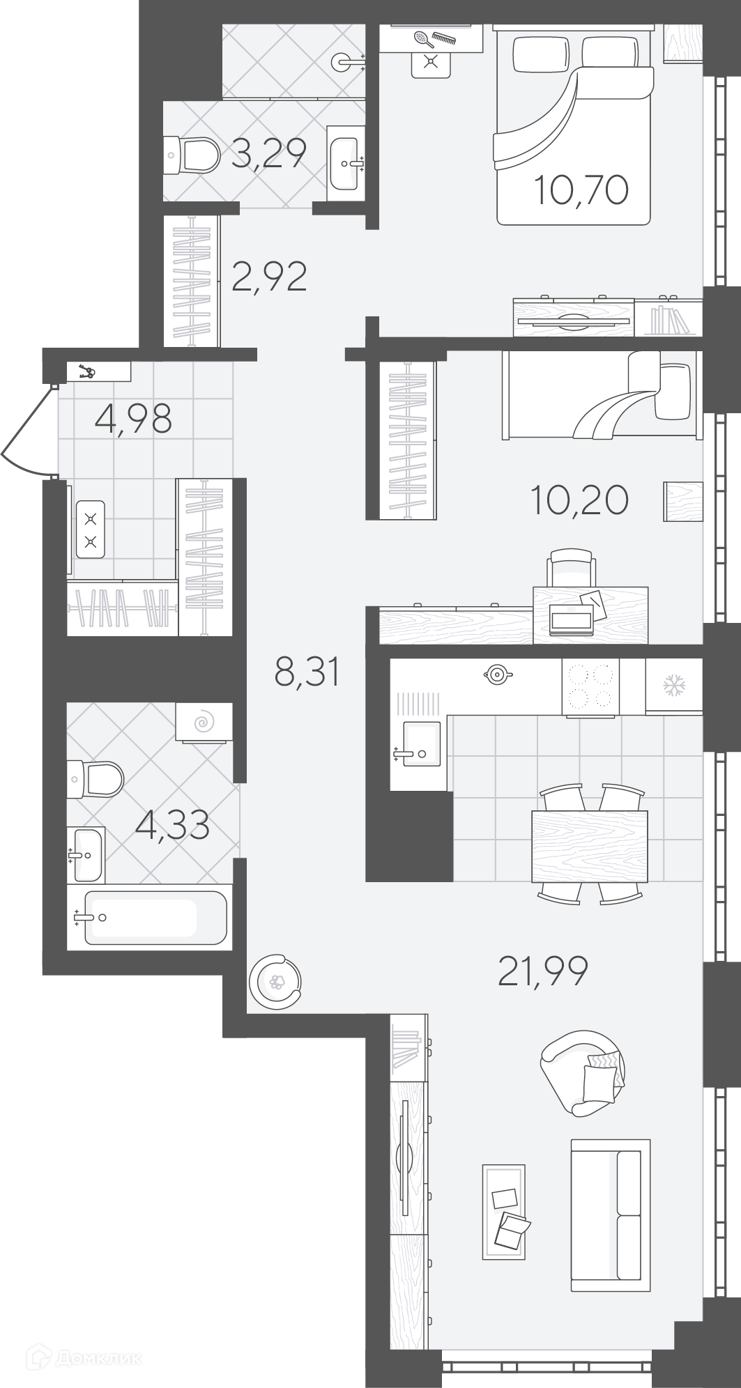 Купить 2-комнатную квартиру, 66.72 м² в ЖК Скандиа.Квартал в Слободе по  адресу Тюмень, улица Вадима Бованенко, 11, недорого – Домклик