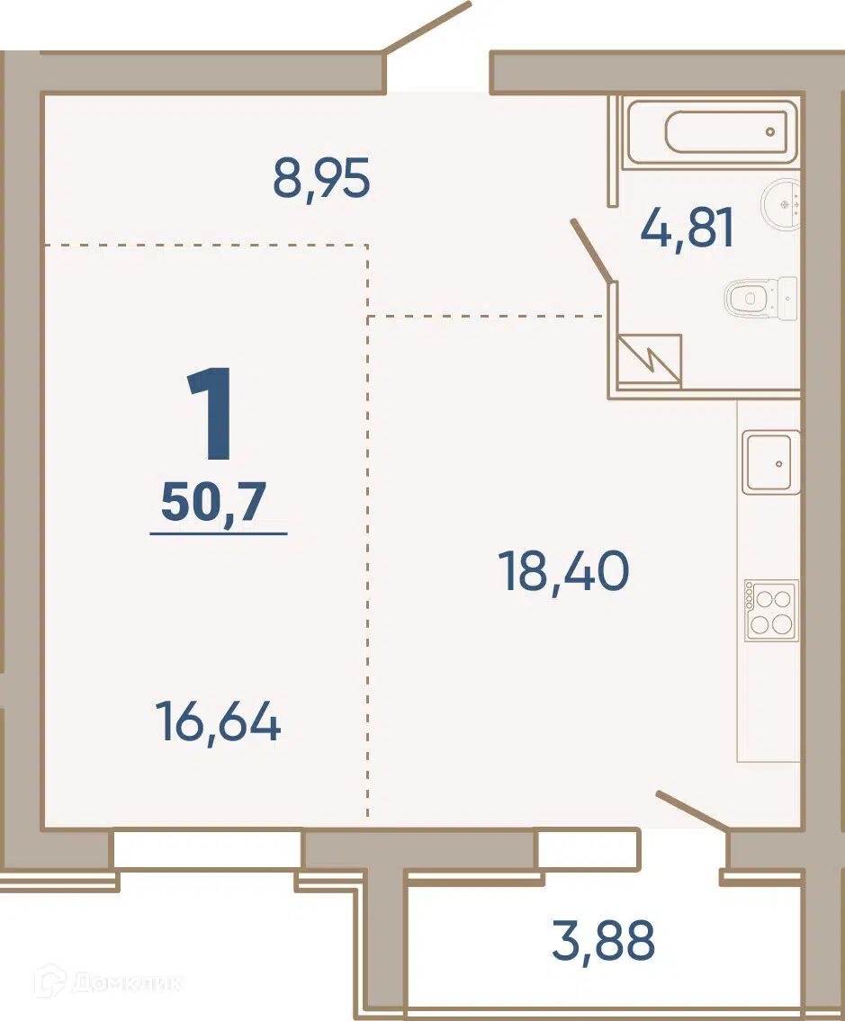 Купить 1-комнатную квартиру, 50.7 м² в ЖК Династия 2 по адресу Курган, жилой  район Центральный, недорого – Домклик