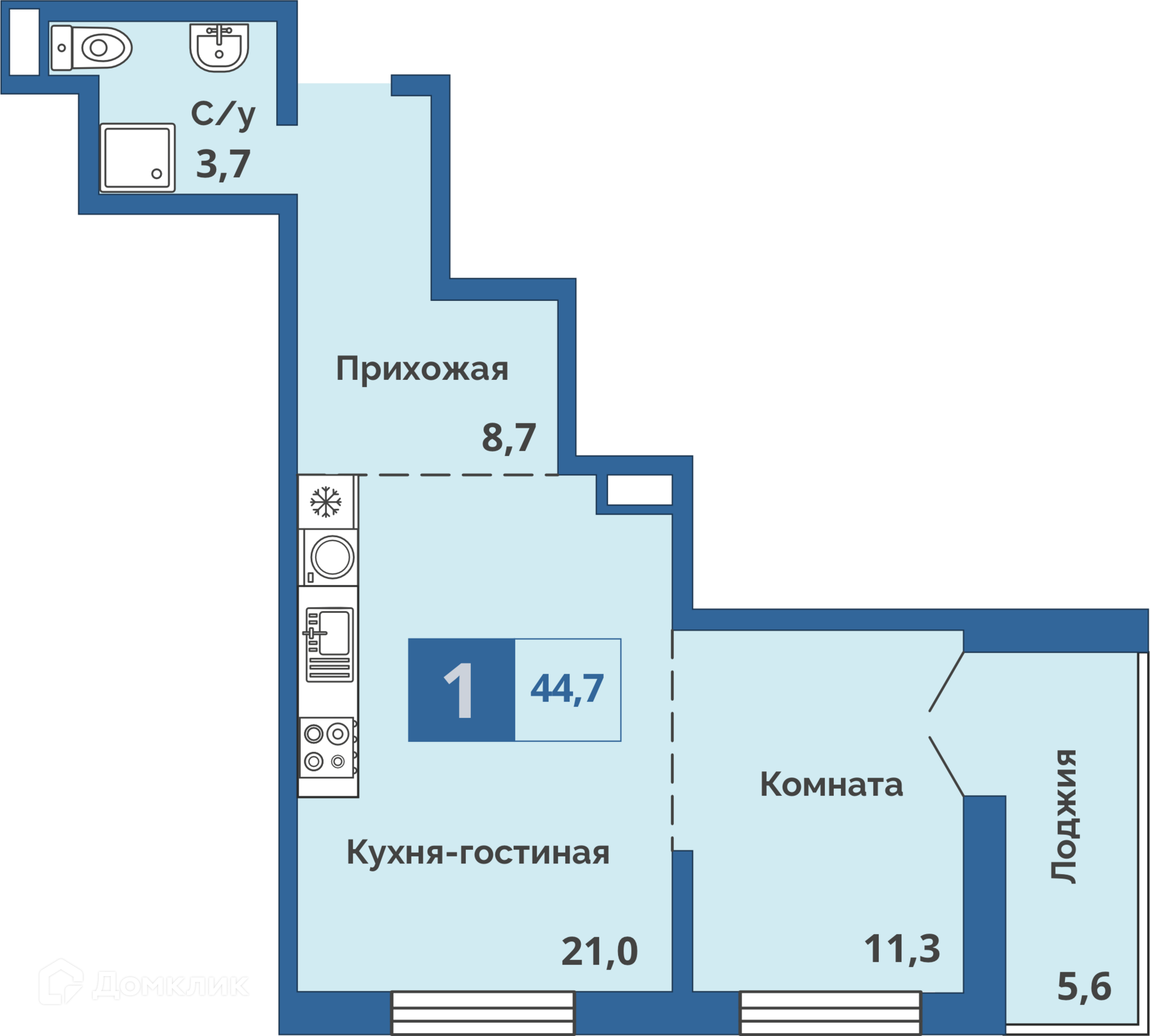 Купить 1-комнатную квартиру, 44.7 м² в ЖК Центральный по адресу Курган,  улица Куйбышева, 141, недорого – Домклик