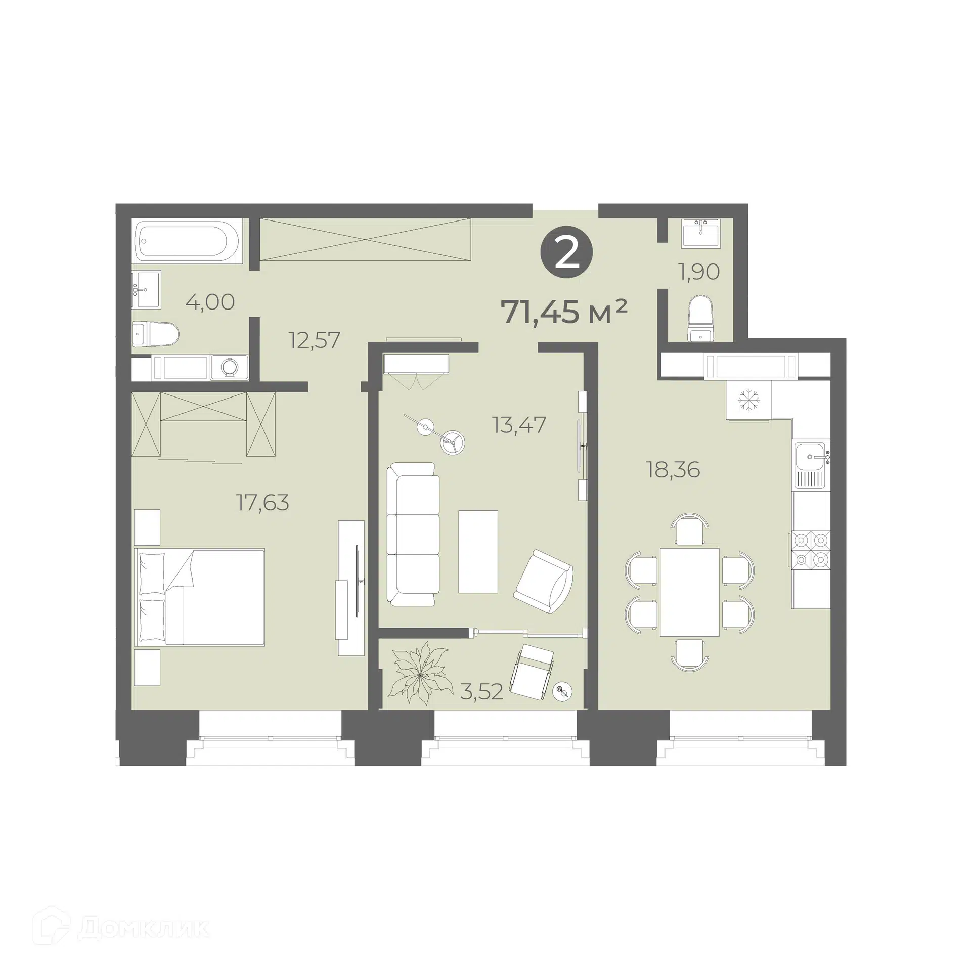 Купить 2-комнатную квартиру, 71.45 м² в ЖК Дом по ул Карла Маркса по адресу  Чувашская Республика, Чебоксары, улица Карла Маркса, поз1, недорого –  Домклик