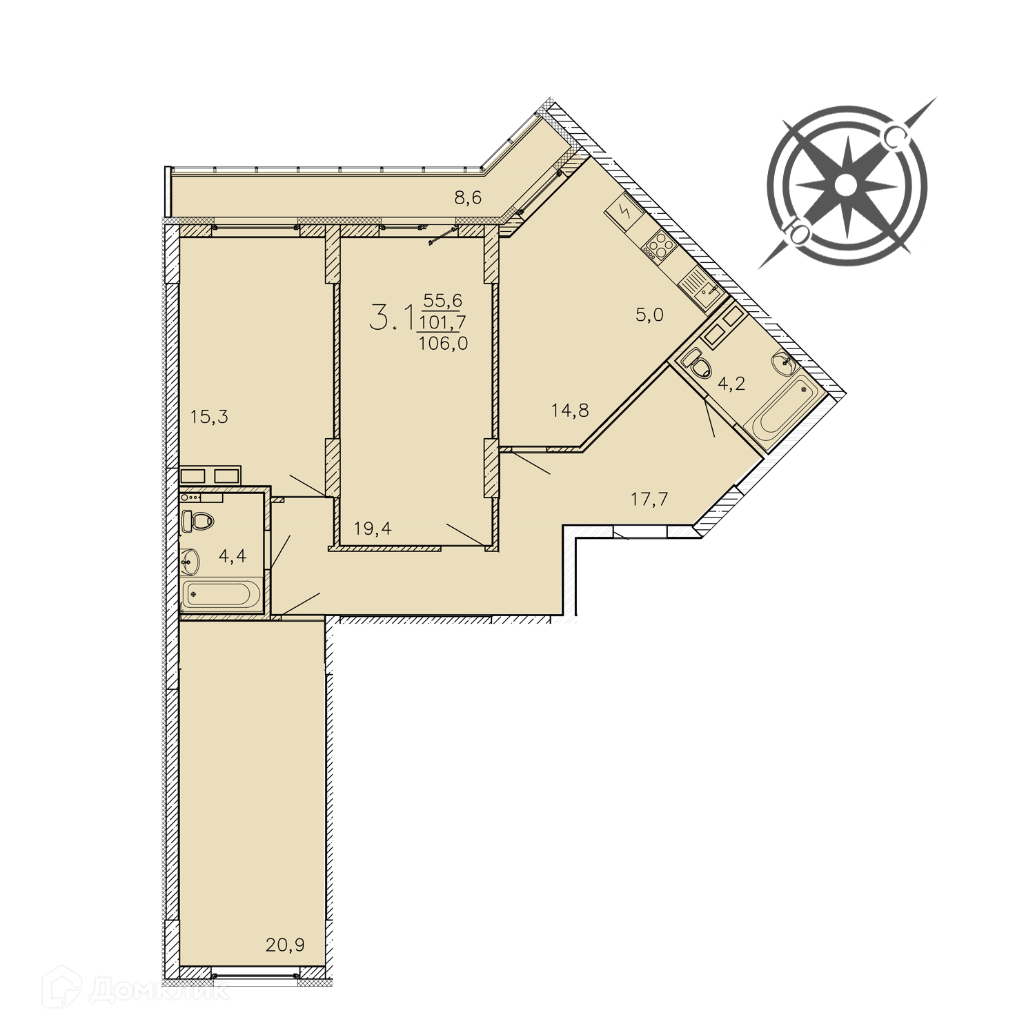 Купить 3-комнатную квартиру, 109.7 м² в ЖК АКАДЕМ Riverside (АКАДЕМ  Риверсайд) по адресу Челябинск, улица Университетская Набережная, 54,  недорого – Домклик