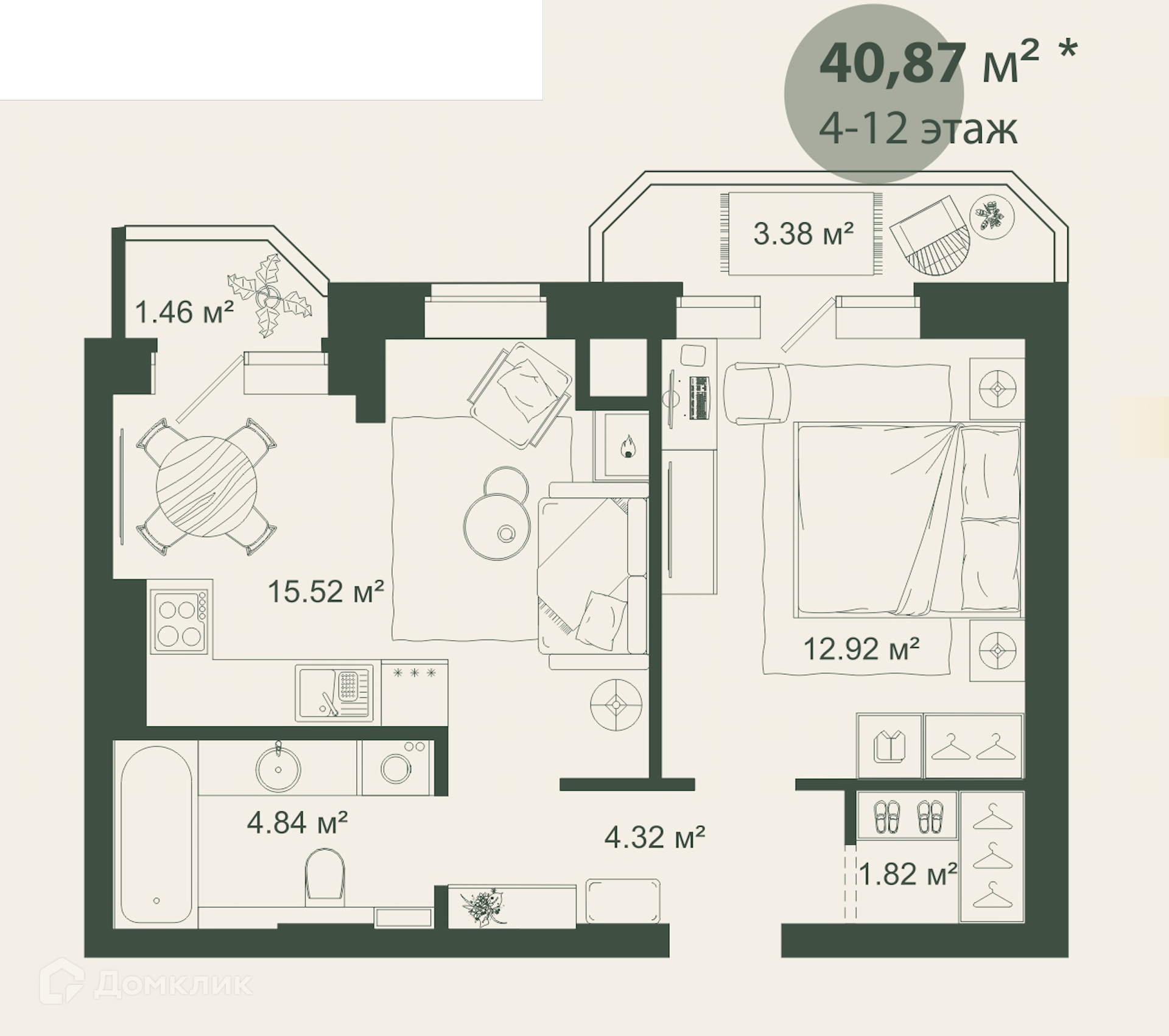 Купить 1-комнатную квартиру, 40.87 м² в ЖК Клубный квартал Лотос Парк по  адресу Астрахань, Бакинская улица, 90, недорого – Домклик