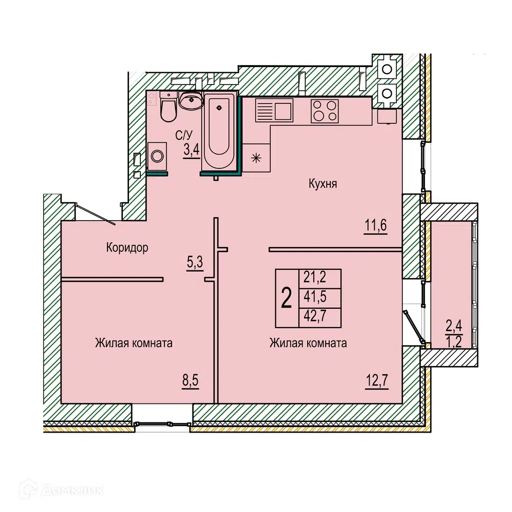 Купить 2-комнатную квартиру, 42.7 м² в ЖК Колизей по адресу Волгоград,  улица 70-летия Победы, 15, недорого – Домклик