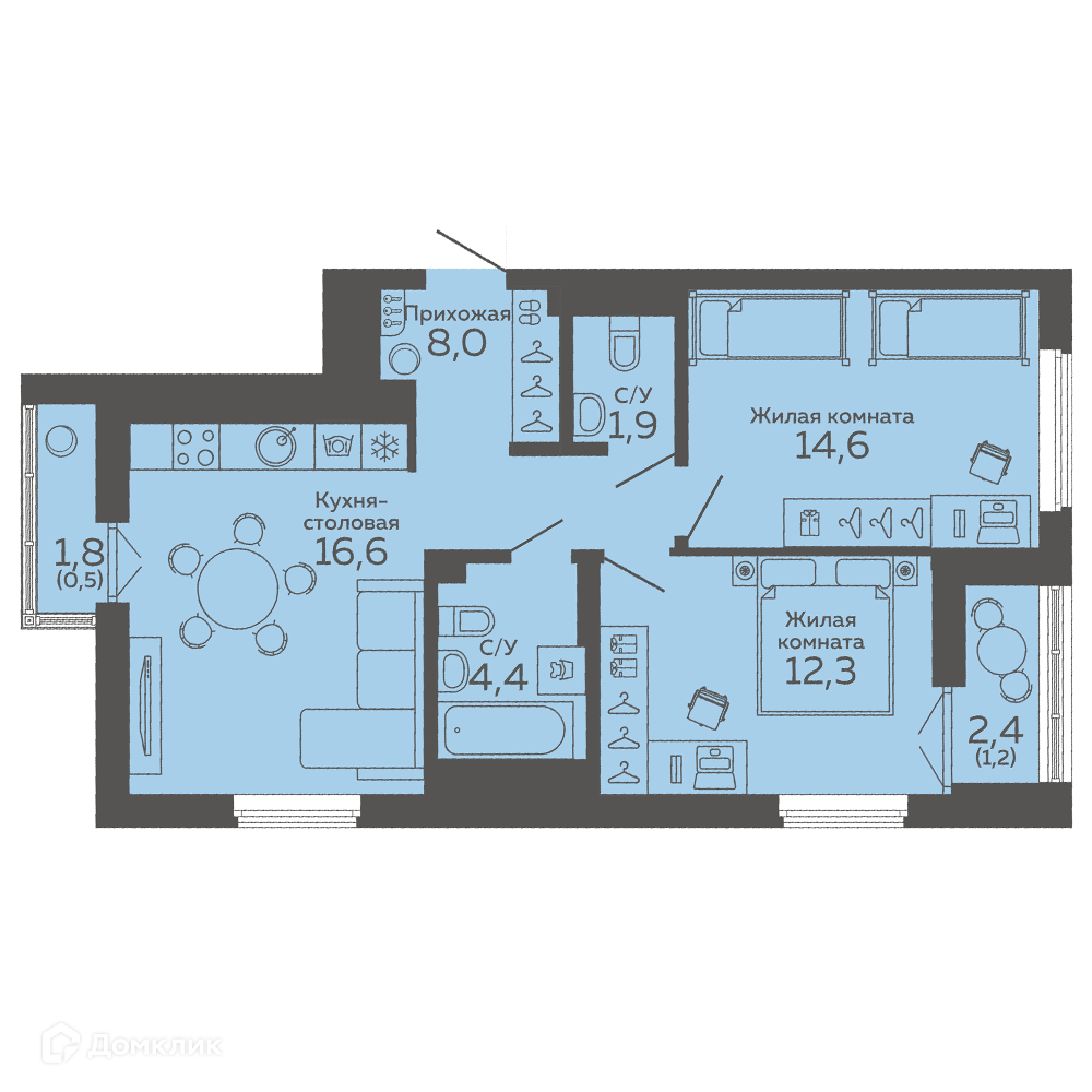 Купить 2-комнатную квартиру, 59.5 м² в ЖК Botanika Green House (Ботаника  Грин Хаус) по адресу Свердловская область, Екатеринбург, улица 8 Марта,  204Г, метро , недорого – Домклик