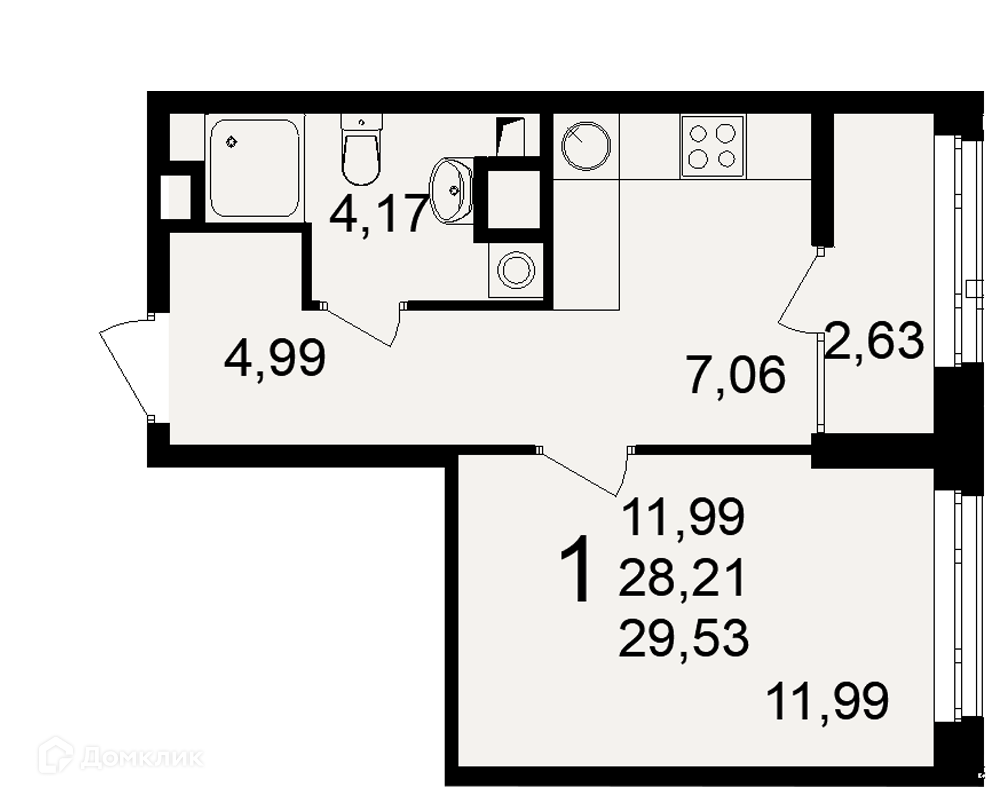 Купить 1-комнатную квартиру, 29.53 м² в ЖК Аура по адресу Рязань,  Куйбышевское шоссе, 17, недорого – Домклик