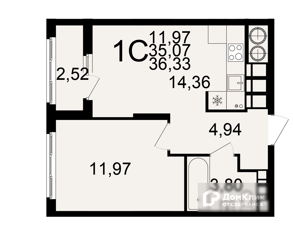 Купить 1-комнатную квартиру, 36.33 м² в ЖК Вдохновение по адресу Рязань,  район Горроща, жилой комплекс Вдохновение, недорого – Домклик