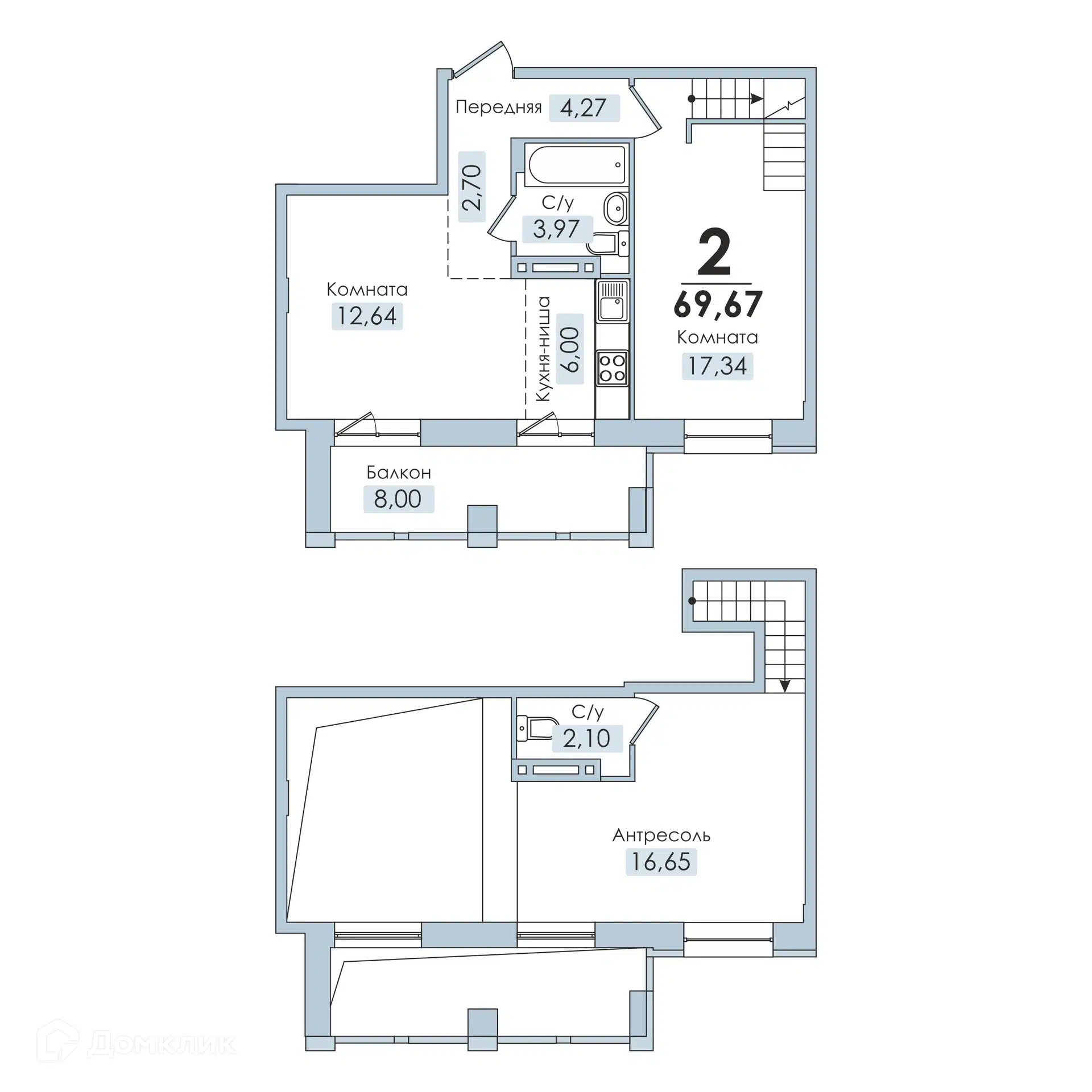 Купить 2-комнатную квартиру, 69.67 м² в ЖК КД Малевич по адресу Челябинск,  улица Крылова, 1, недорого – Домклик