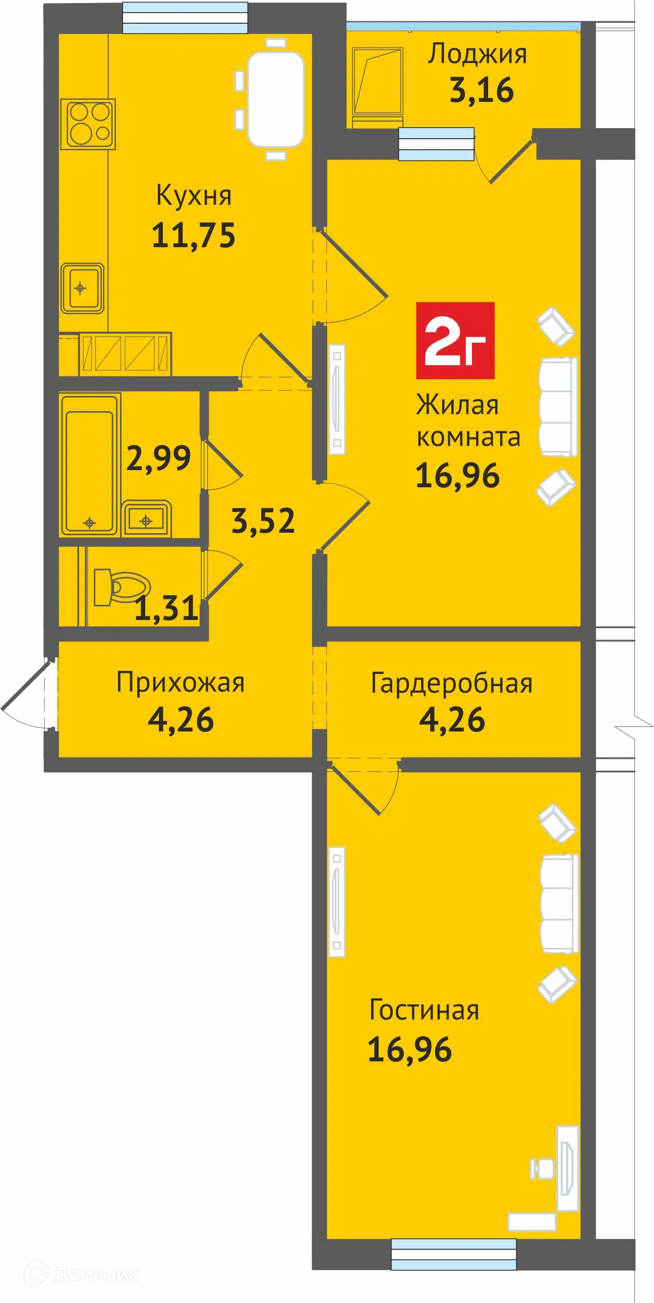 Купить 2-комнатную квартиру, 65.17 м² в ЖК Малинки по адресу Чувашская  Республика, Чебоксары, микрорайон Садовый, 4-й микрорайон, поз5, недорого –  Домклик