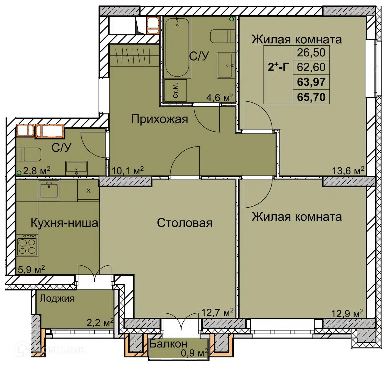 Купить 2-комнатную квартиру, 64.06 м² в ЖК Тетра по адресу Нижний Новгород,  1-я Оранжерейная улица, 24А, метро недорого – Домклик