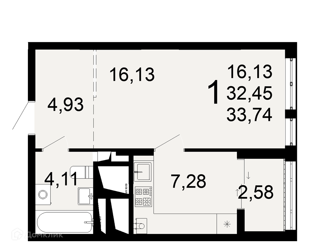 Купить 1-комнатную квартиру, 33.74 м² в ЖК Открытие по адресу Рязань,  Льговская улица, недорого – Домклик