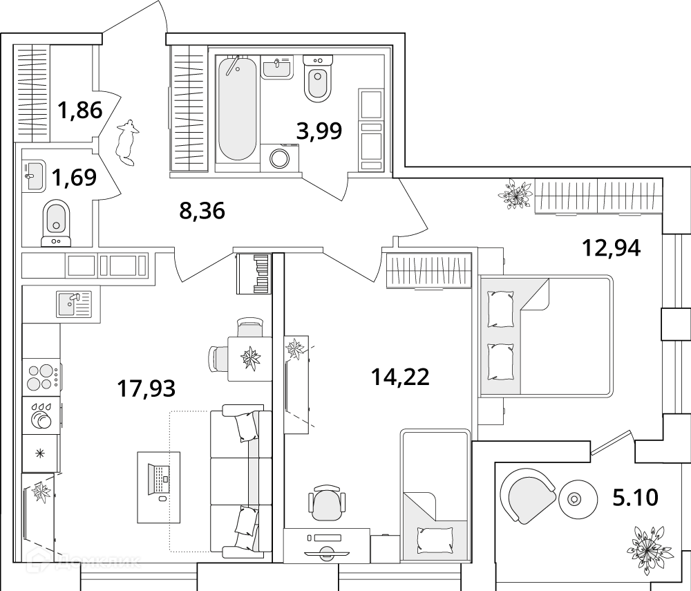 Купить 2-комнатную квартиру, 63.54 м² в ЖК Cube (Кьюб) по адресу  Санкт-Петербург, Кубинская улица, 82к1, недорого – Домклик