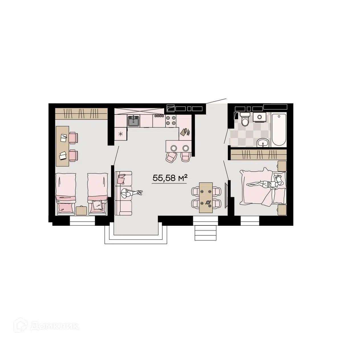 Купить 3-комнатную квартиру, 55.58 м² в ЖК Прибрежный по адресу Приморский  край, Владивосток, Советский район, улица Мусоргского, 2, недорого – Домклик