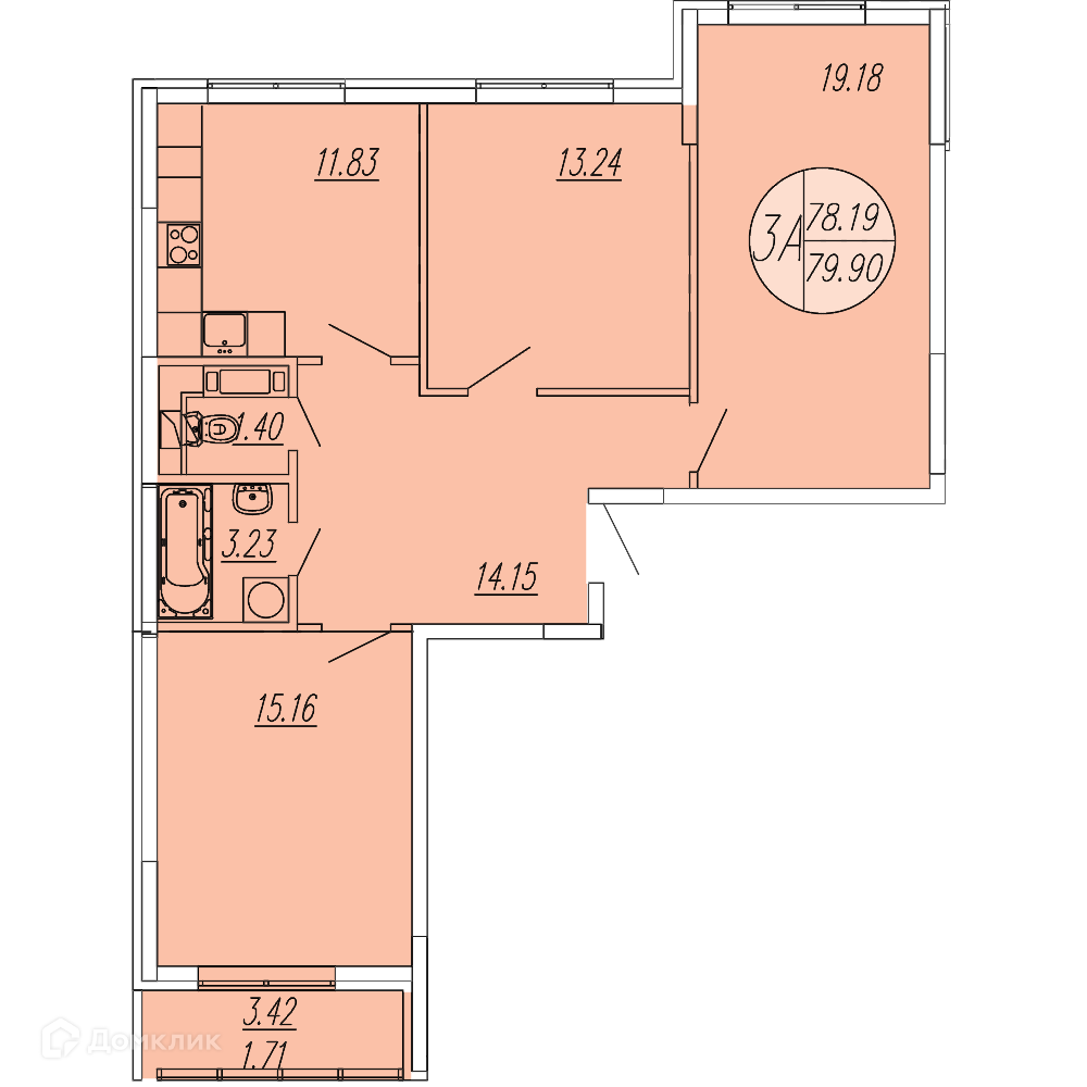 Купить 3-комнатную квартиру, 79.9 м² в ЖК Шолохово по адресу Московская  область, городской округ Мытищи, деревня Шолохово, жилой комплекс Шолохово,  улица Юности, 1, недорого – Домклик