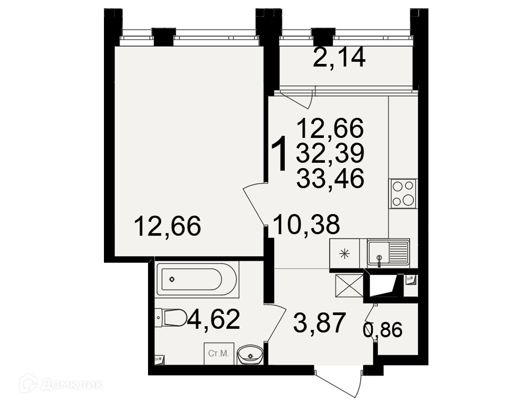 Купить 1-комнатную квартиру, 33.46 м² в ЖК Большая история по адресу  Рязань, улица Ленинского Комсомола, 77, недорого – Домклик