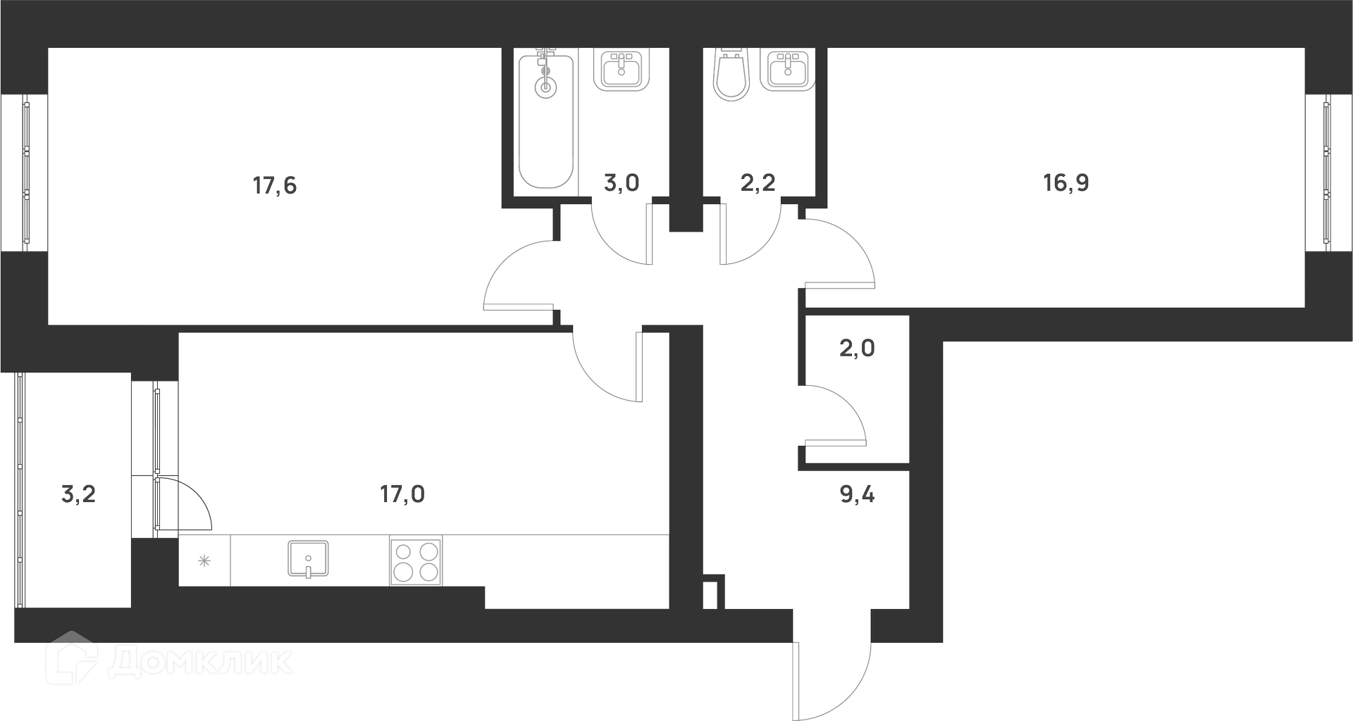 Купить 2-комнатную квартиру, 71.3 м² в ЖК Новая Тула по адресу Тула, улица  Героев России, 2, недорого – Домклик