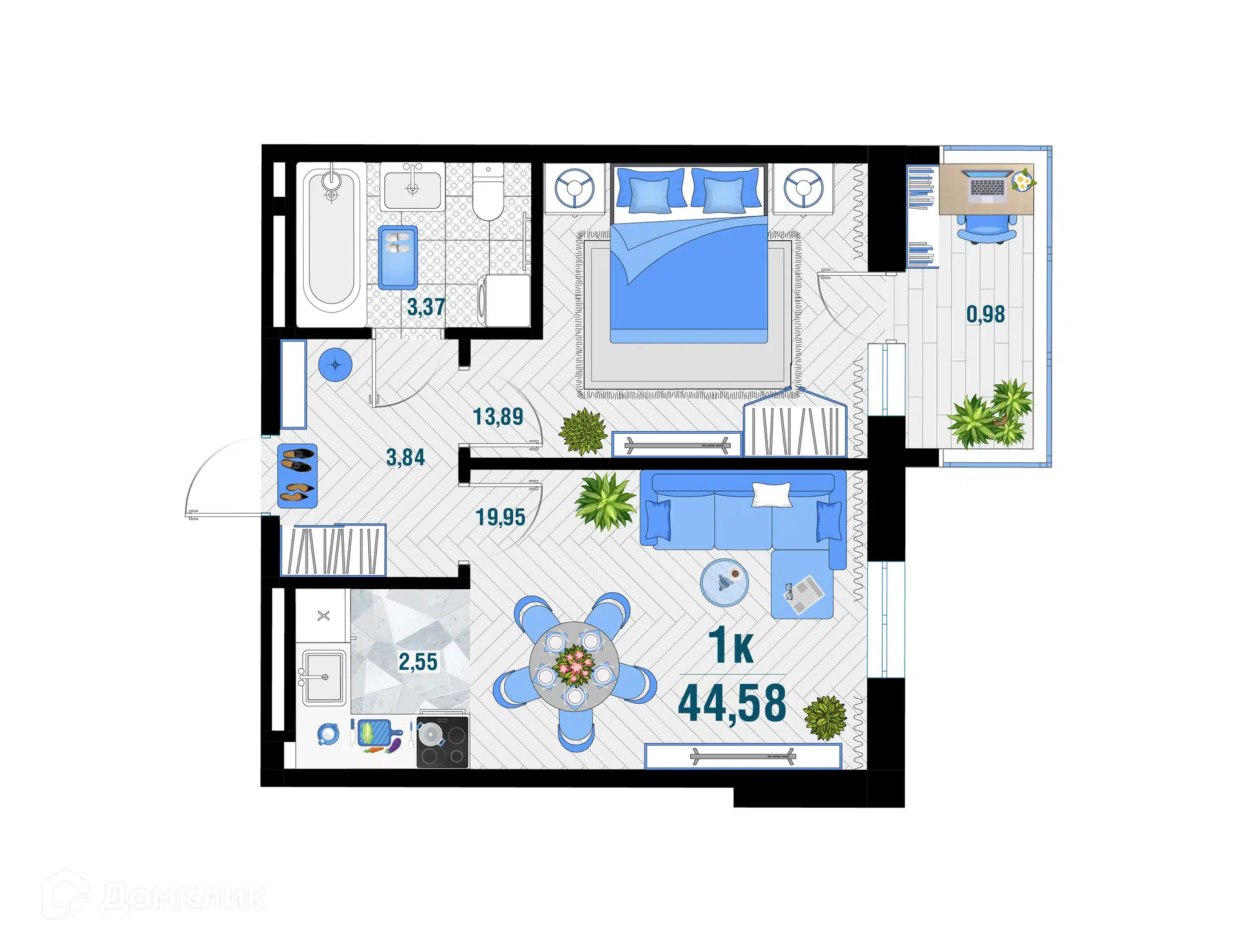 Купить 1-комнатную квартиру, 44.58 м² в ЖК ВЕКТОР по адресу Республика  Адыгея, Тахтамукайский район, посёлок городского типа Яблоновский,  Базовская улица, 21, недорого – Домклик