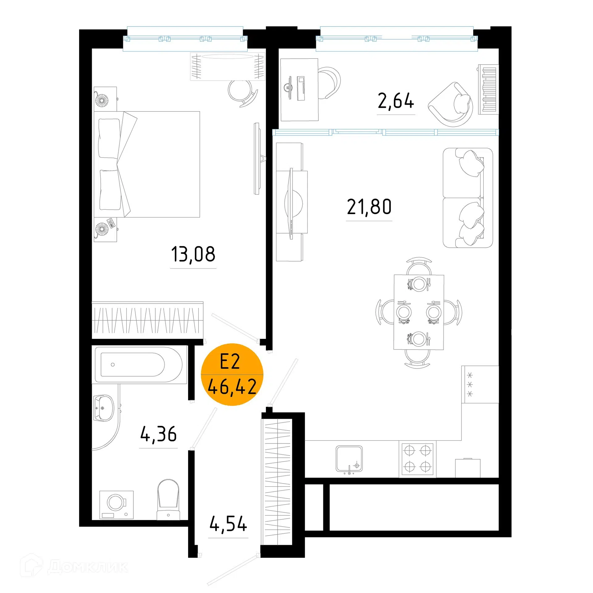 Купить 1-комнатную квартиру, 46.42 м² в ЖК Смарт Квартал ЦЕНТРАЛЬНЫЙ по  адресу Рязань, улица Земнухова, 3, недорого – Домклик