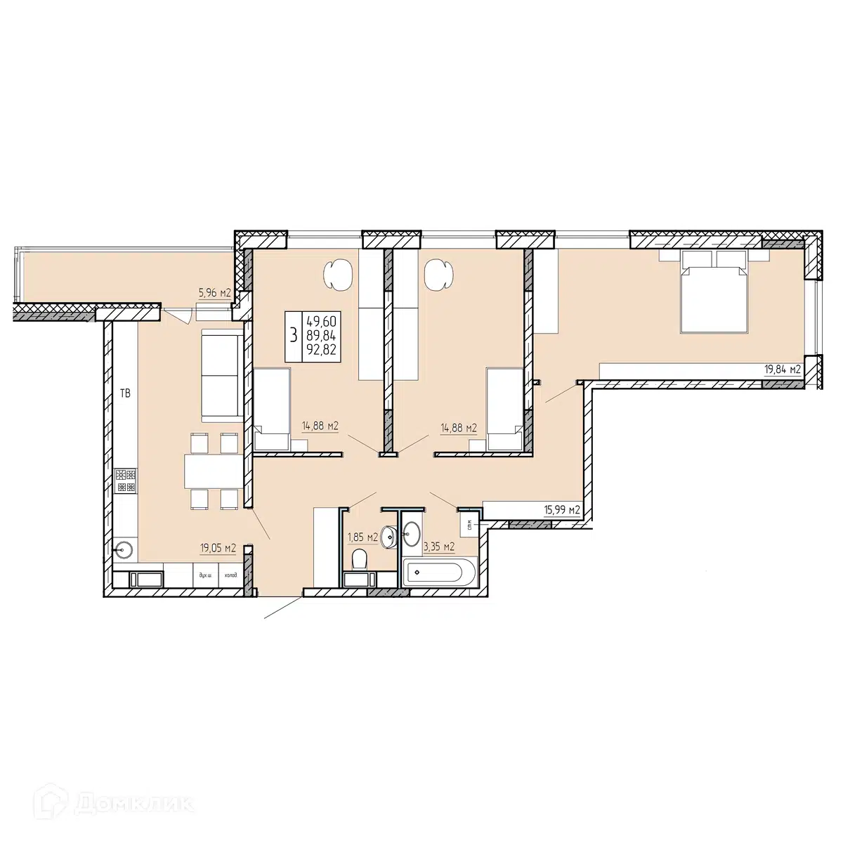 Купить 3-комнатную квартиру, 92.82 м² в ЖК Поле Свободы по адресу Калуга,  улица Пухова, 56, недорого – Домклик