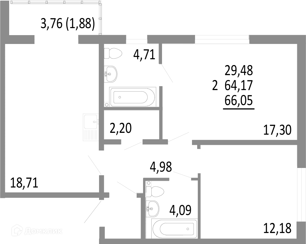 Купить 2-комнатную квартиру, 66.05 м² в ЖК Притяжение по адресу  Свердловская область, Екатеринбург, улица Академика Парина, недорого –  Домклик