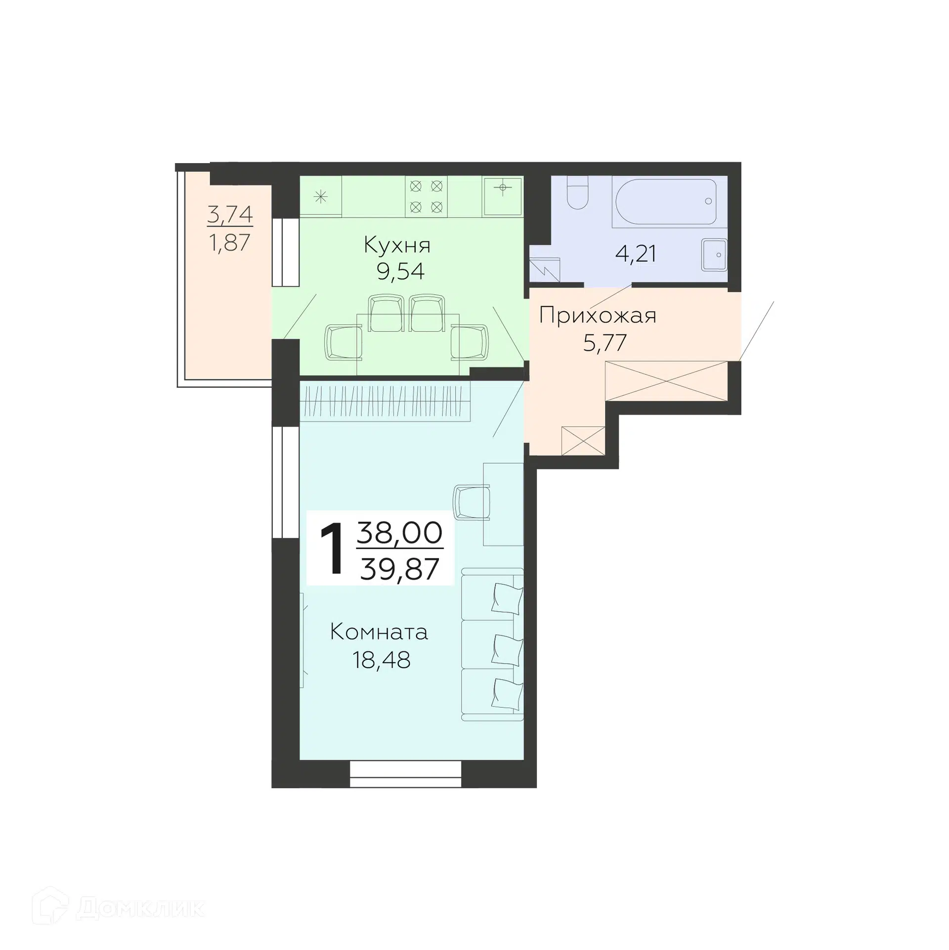 Купить 1-комнатную квартиру, 39.87 м² в ЖК Никитинские сады по адресу  Воронеж, Покровская улица, 19, недорого – Домклик