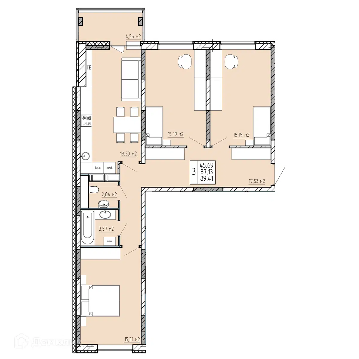 Купить 3-комнатную квартиру, 89.41 м² в ЖК Поле Свободы по адресу Калуга,  улица Пухова, 56, недорого – Домклик