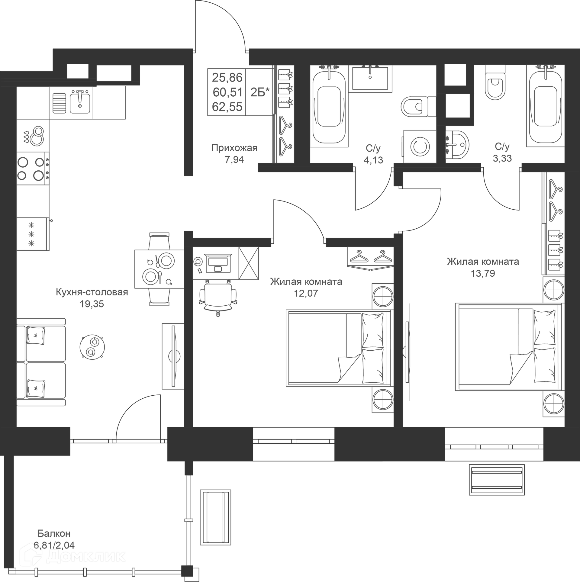 Купить 2-комнатную квартиру, 62.55 м² в ЖК Новый свет по адресу Республика  Татарстан, Лаишевский район, Столбищенское сельское поселение, жилой  комплекс Новый Свет, УБ-4, недорого – Домклик