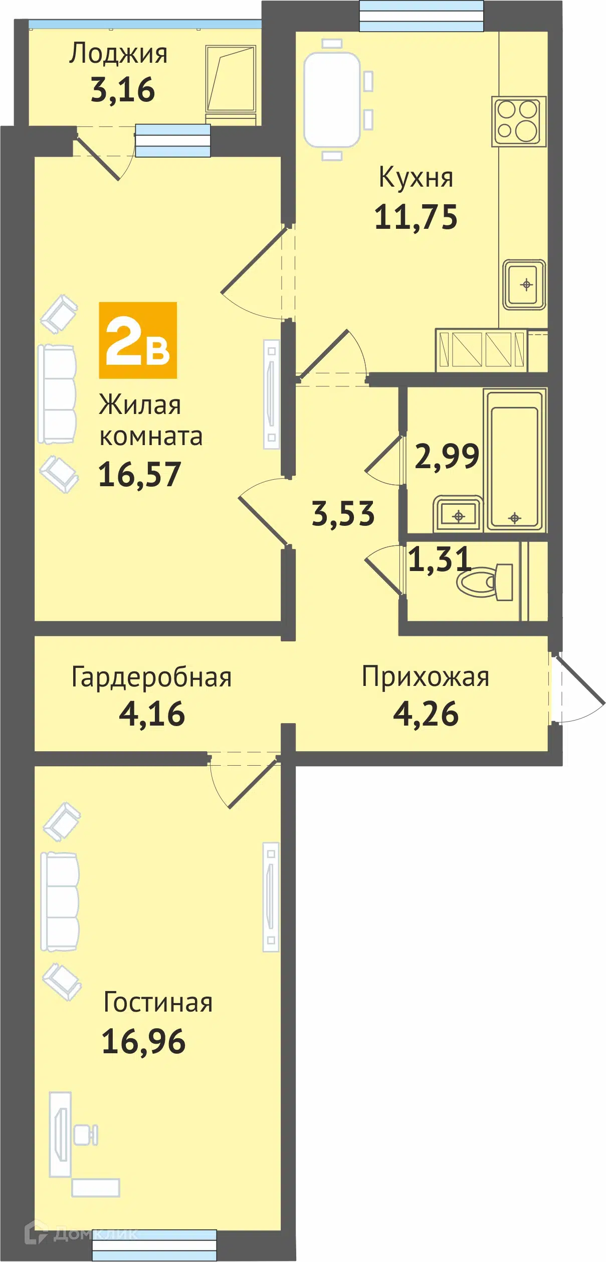 Купить 2-комнатную квартиру, 64.3 м² в ЖК Малинки по адресу Чувашская  Республика, Чебоксары, микрорайон Садовый, 4-й микрорайон, поз5, недорого –  Домклик