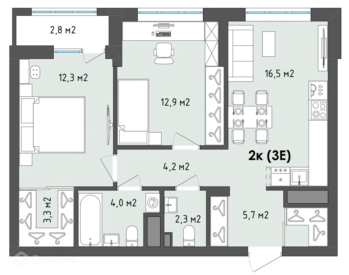 Купить 2-комнатную квартиру, 62.6 м² в ЖК Джаз по адресу Воронеж, бульвар  Содружества, 1, недорого – Домклик