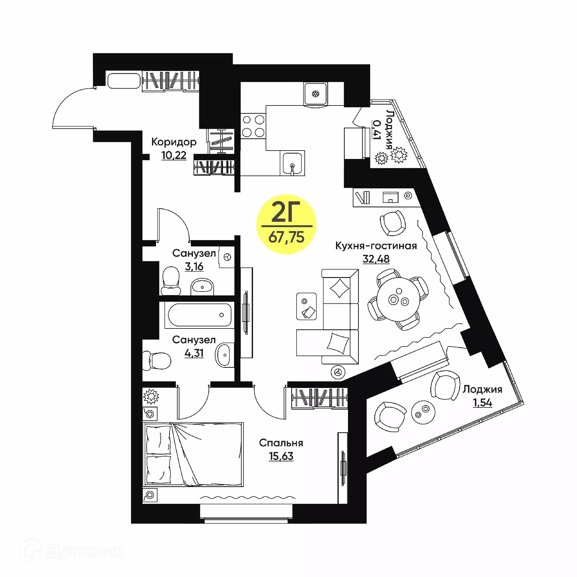 Купить 2-комнатную квартиру, 67.75 м² в ЖК Дом по ул Хади Атласи по адресу  Республика Татарстан, Казань, улица Хади Атласи, недорого – Домклик