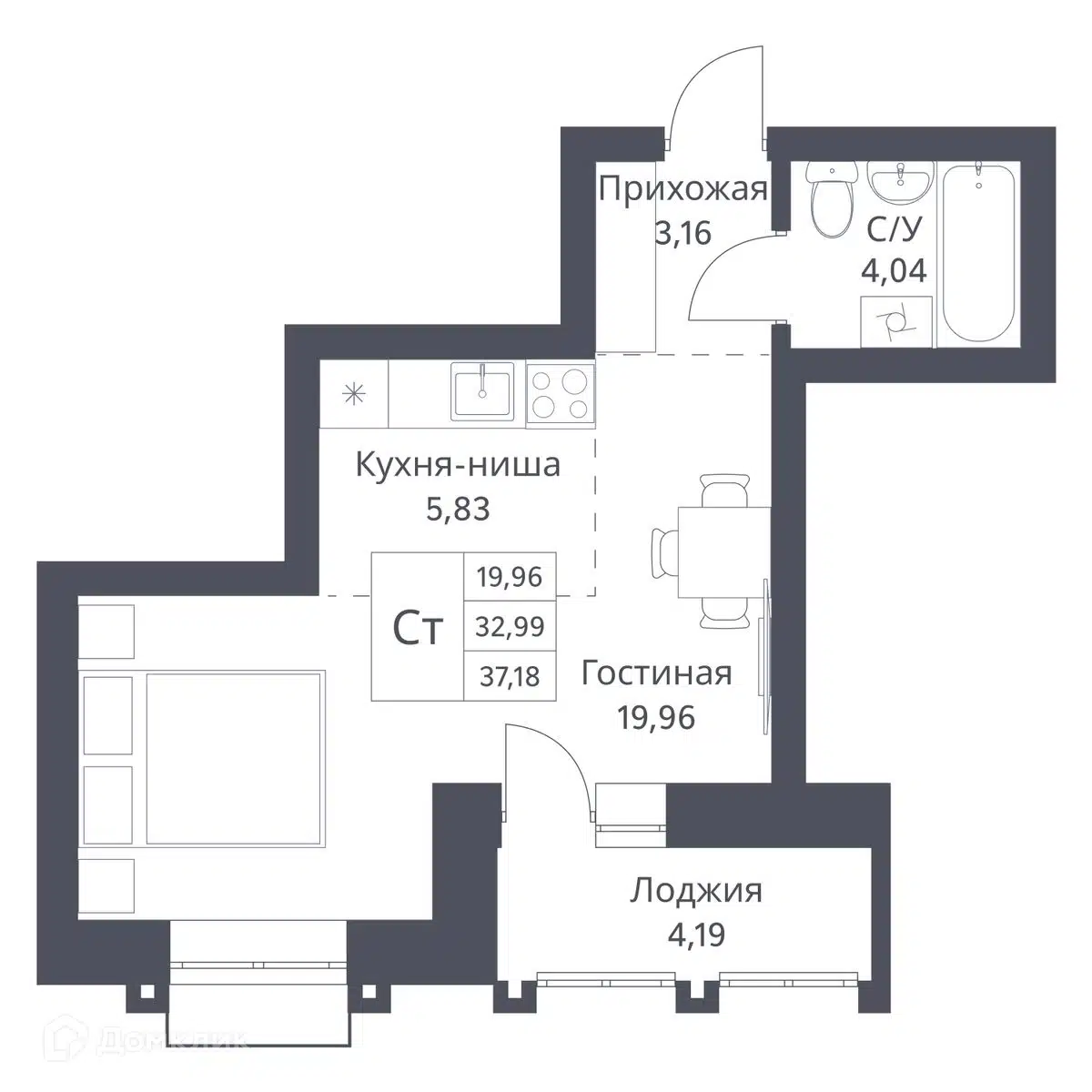 Купить студию, 32.99 м² в ЖК Фора по адресу Новосибирск, улица Фадеева, 1,  недорого – Домклик