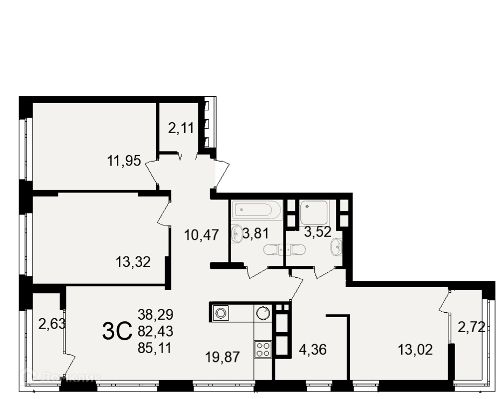 Купить 3-комнатную квартиру, 85.11 м² в ЖК Аура по адресу Рязань,  Куйбышевское шоссе, 17, недорого – Домклик