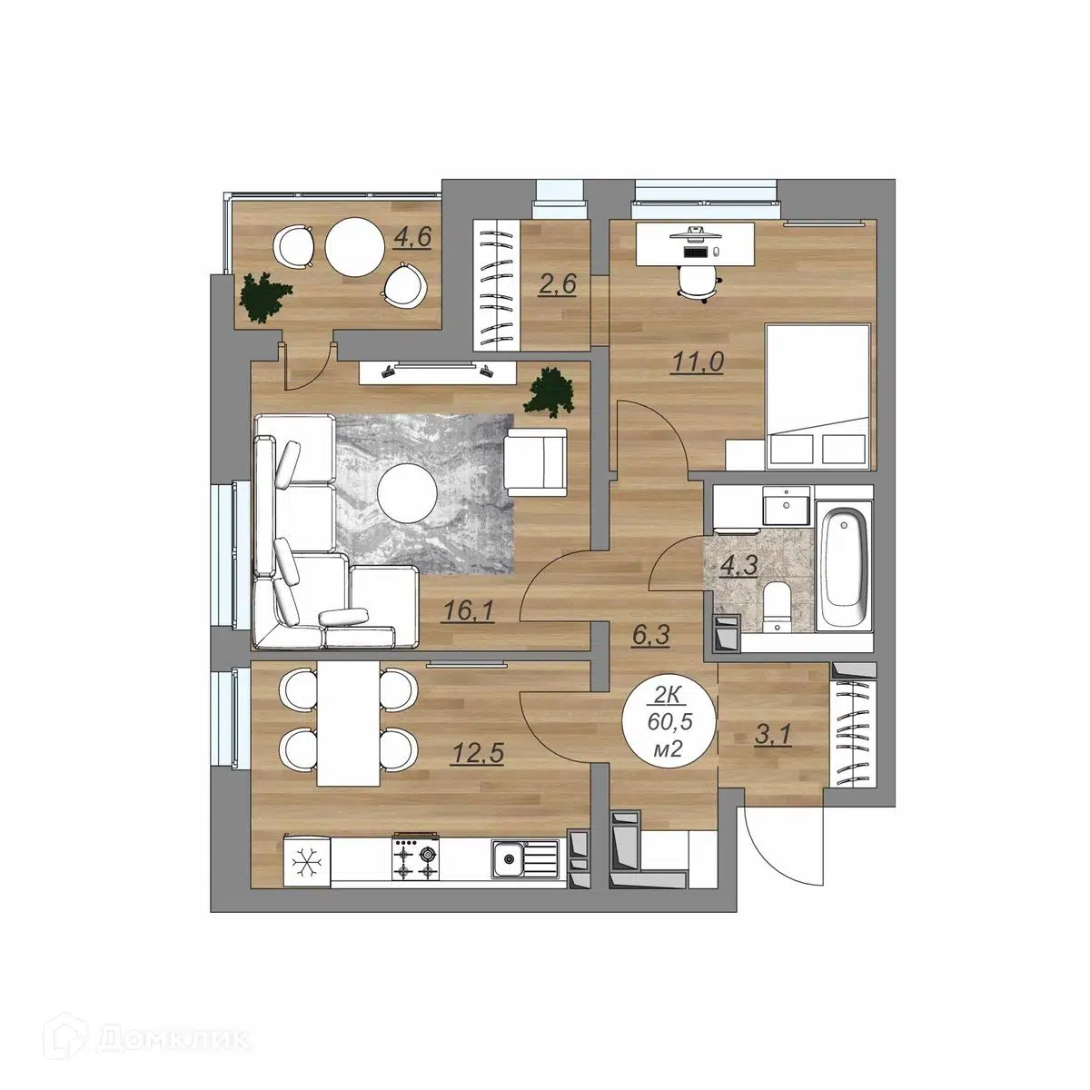 Купить 2-комнатную квартиру, 60.5 м² в ЖК Каскад по адресу Республика  Карелия, Петрозаводск, улица Попова, 13А, недорого – Домклик