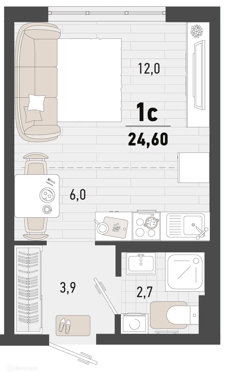 Купить 1-комнатную квартиру, 24.6 м² в ЖК Барса по адресу Краснодарский  край, Новороссийск, жилой комплекс Барса, недорого – Домклик