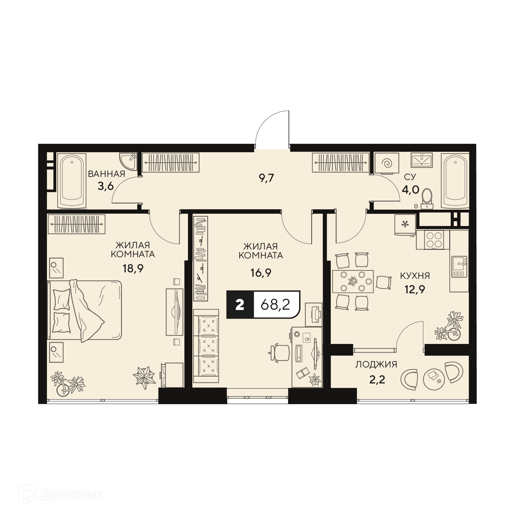 Купить 2-комнатную квартиру, 68.2 м² в ЖК Жилой комплекс 18/3 по адресу  Краснодарский край, Анапа, жилой комплекс 18/3, недорого – Домклик